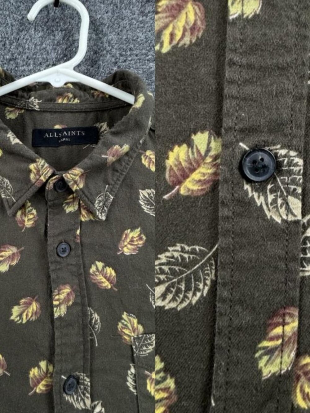 Allsaints WIEPPE Floral Button Up Brown Yellow Large Long Sleeve Shirt Cotton
